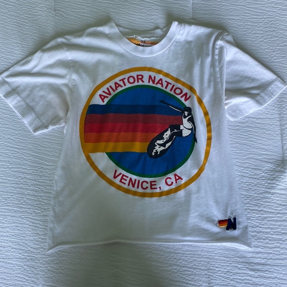 Aviator Nation Tops - Aviator Nation Signature Boyfriend Tee - White - XS